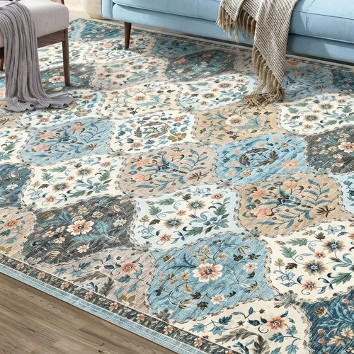 Durable blue camel floral - durable, rug