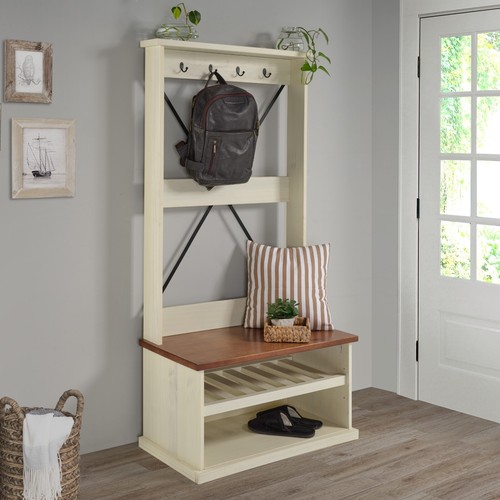 Cottage coat rack bench - cottage,