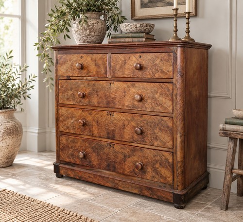 Victorian burr walnut chest - victorian,