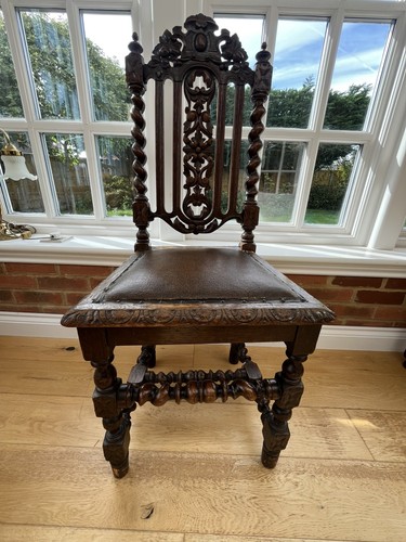 Antique carved oak hall chair - carved,