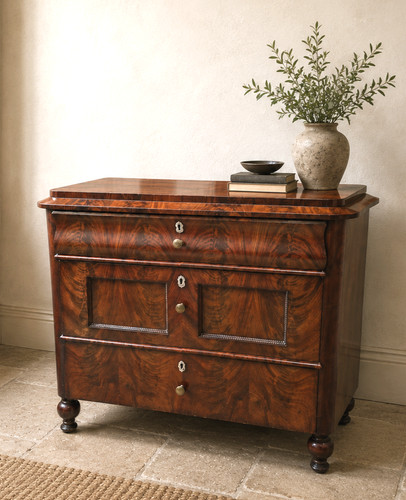 Antique flame mahogany chest - mahogany,