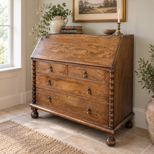 Antique oak bureau writing - antique,
